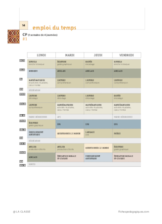 Les emplois du temps et programmations CP 2019