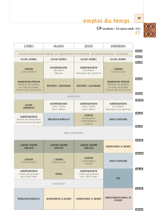 Emplois du temps et programmations CP 2020/2021