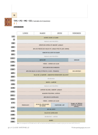 Les emplois du temps et programmations GS 2019