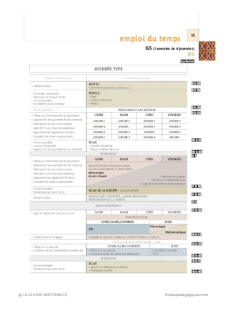 Les emplois du temps et programmations GS 2019