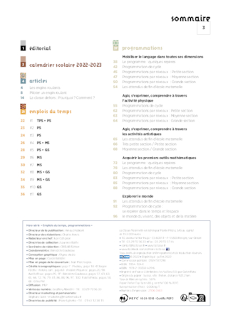 Emplois du temps, programmations Cycle 1 2022