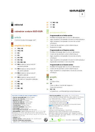 Emplois du temps, programmations et projets Cycle 1 2023