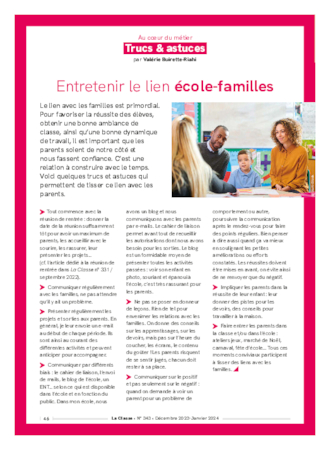 Entretenir le lien école-familles