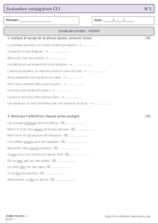 Évaluation bilan conjugaison CE1