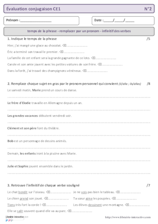 Évaluation bilan conjugaison CE1
