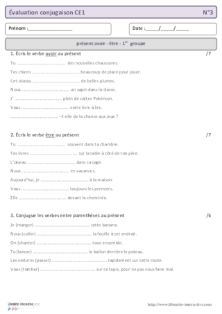 Évaluation bilan conjugaison CE1