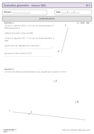 Évaluation géométrie et mesure CM1