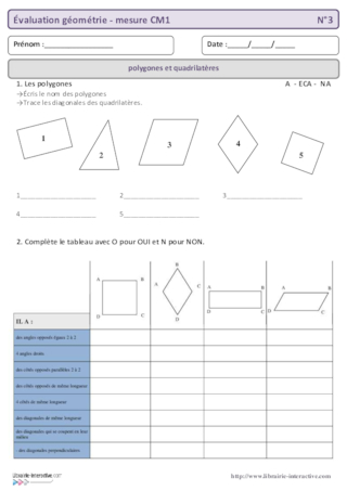 Évaluation géométrie et mesure CM1