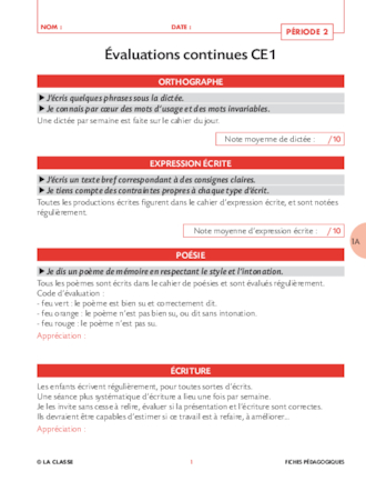 Evaluations Ce1 Periode 2 Fichespedagogiques Com