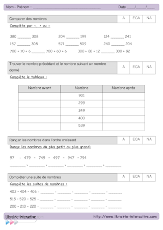 Evaluations de maths CE1 - 3ème trimestre