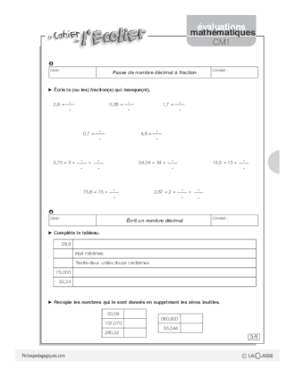 Evaluations mathématiques Cycle 3 (3) / Les nombres décimaux