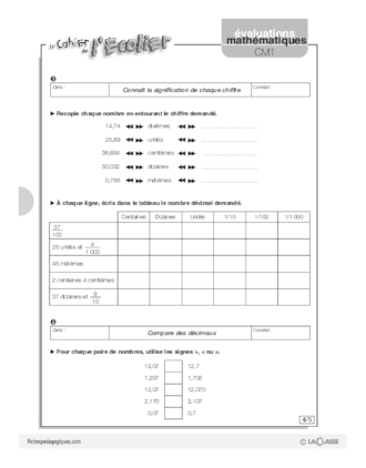 Evaluations mathématiques Cycle 3 (3) / Les nombres décimaux