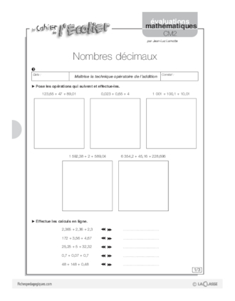 Evaluations mathématiques Cycle 3 (4) / Les nombres décimaux