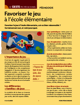 Favoriser le jeu à l'école élémentaire