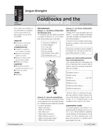 Goldilocks (3) / L'anglais par le jeu