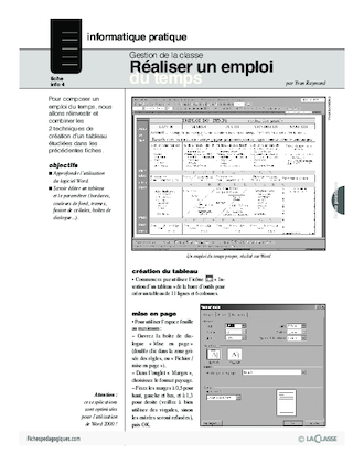 Informatique pour le maître / Réaliser un emploi du temps