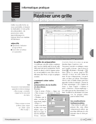 Informatique pour le maître / Réaliser une grille de préparation