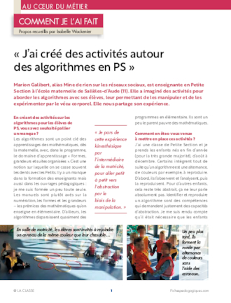 « J'ai créé des activités autour des algorithmes en PS »