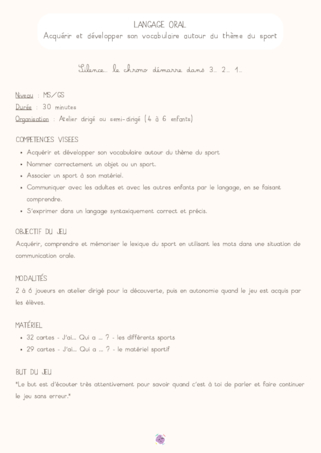 J'ai… Qui a… ? - Langage oral autour du sport