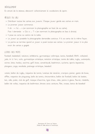 J'ai… Qui a… ? - Langage oral autour du sport