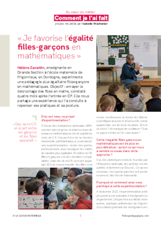 « Je favorise l'égalité filles-garçons en mathématiques »