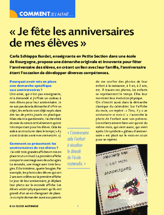 Je fête les anniversaires de mes élèves