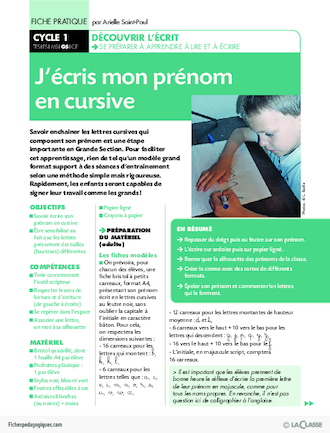 J'écris mon prénom en cursive