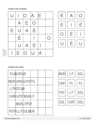 Jeux de lecture (1) / Sudoku de lettres