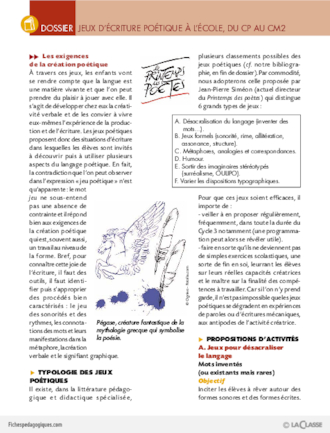 Jeux d'écriture poétique (du CP au CM2)