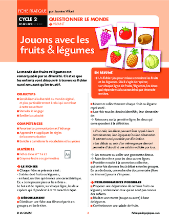 Fruits et légumes - Exercices en CM1