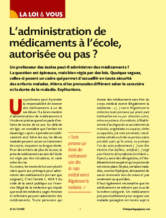 L’administration de médicaments à l’école, autorisée ou pas ?