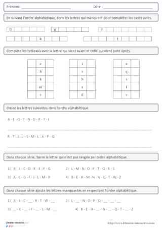 L'ordre alphabétique du CP au CM2