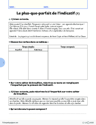 La conjugaison au Cycle 3 (7) / Le plus-que-parfait de l'indicatif