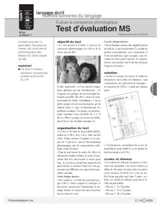 La conscience phonologique (1) / Test d'évaluation MS