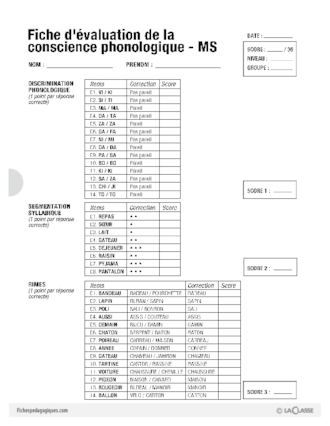 La conscience phonologique (1) / Test d'évaluation MS