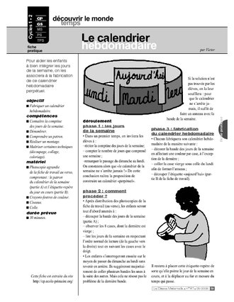 Le calendrier hebdomadaire (Cycle 1)