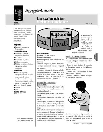 Le calendrier hebdomadaire (Cycle 2)