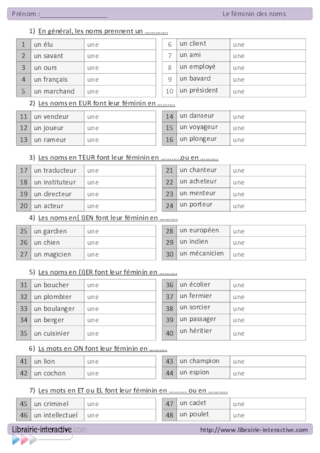 Le féminin des noms communs