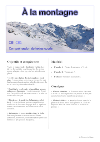 À la montagne – Exercice de lecture-compréhension pour CE1-CE2