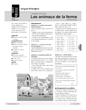 Les Animaux De La Ferme L Anglais Par Le Jeu Fichespedagogiques Com