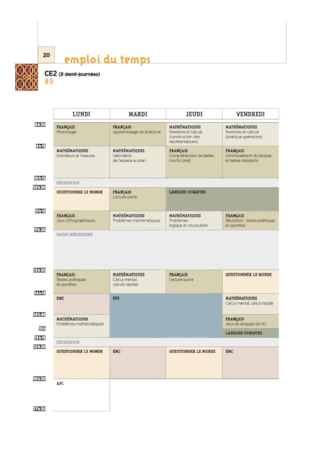 Les emplois du temps CE2 2018