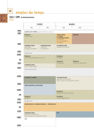 Les emplois du temps CM1 2018
