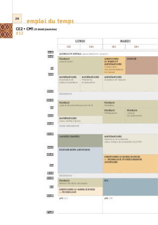 Les emplois du temps CM1 2018