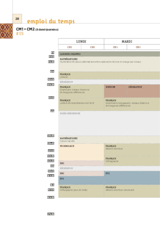 Les emplois du temps CM2 2018