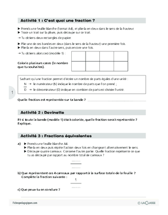 Les fractions (1) / Activités préparatoires