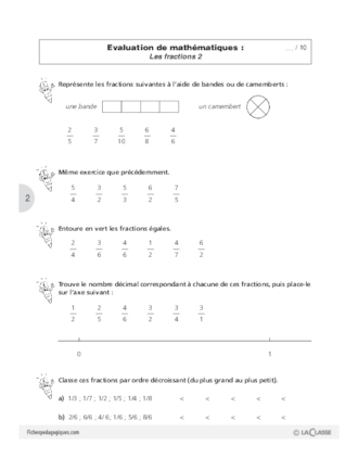 Les fractions (10) / Evaluations