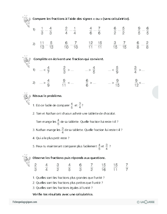 Les fractions (2) / Comparaison de fractions