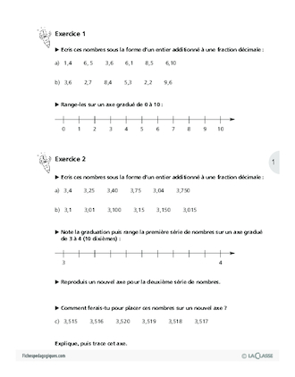 Les fractions (4) / Comparaison de nombres décimaux