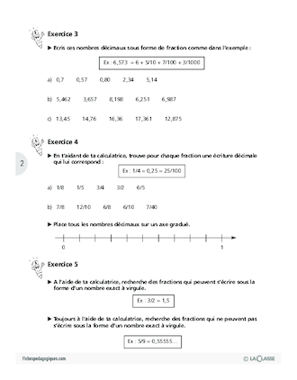 Les fractions (4) / Comparaison de nombres décimaux
