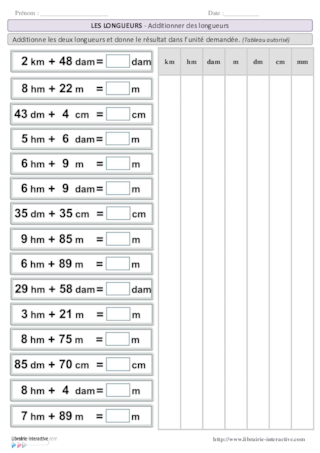 Les longueurs - additionner